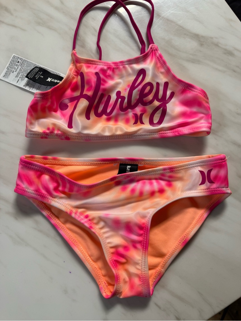 Brand New! Hurley Girls Pink & Orange Tie-Dye Bikini Set